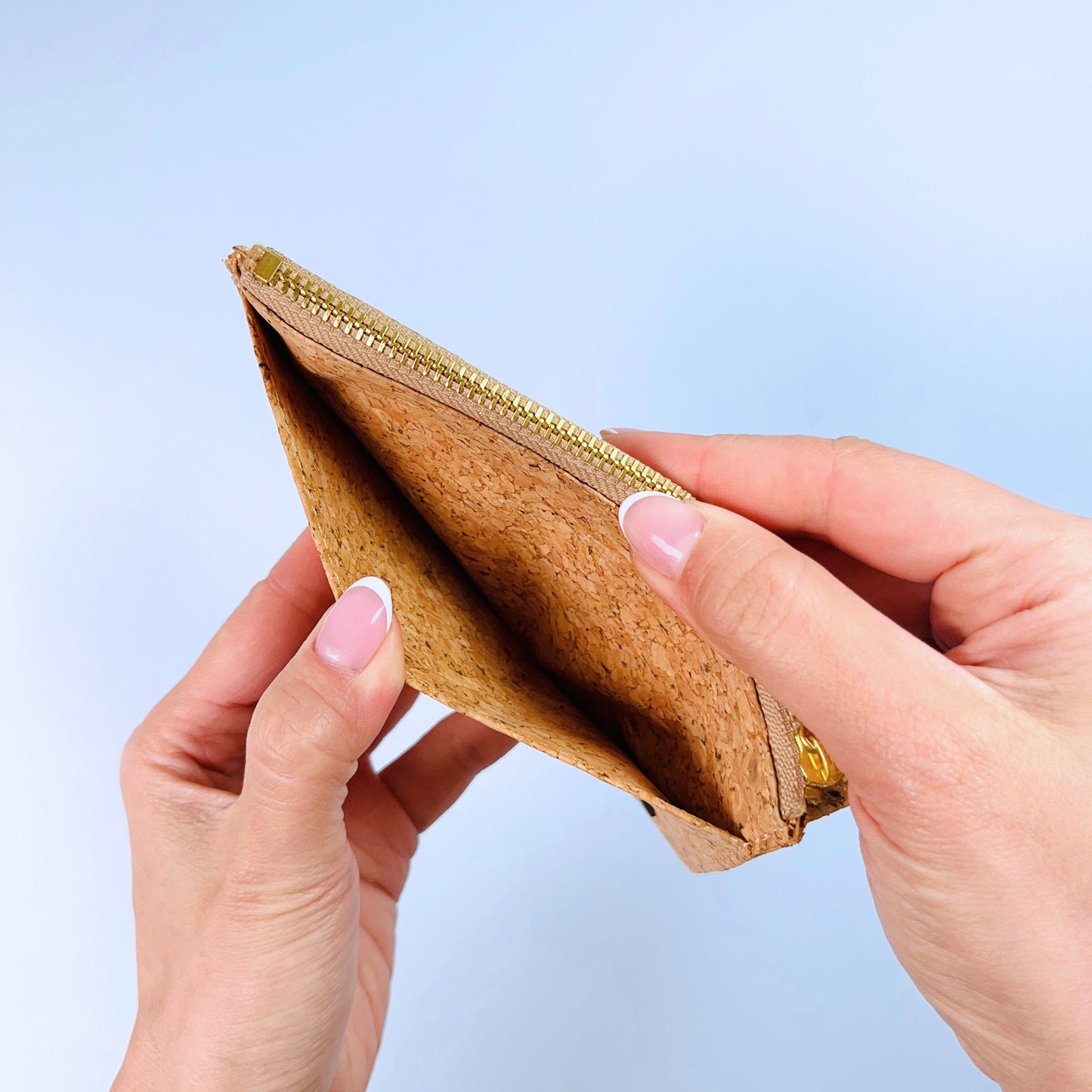 Long side flat pocket inside of By The Sea Collection,Bernie, classic vegan cork leather card holder