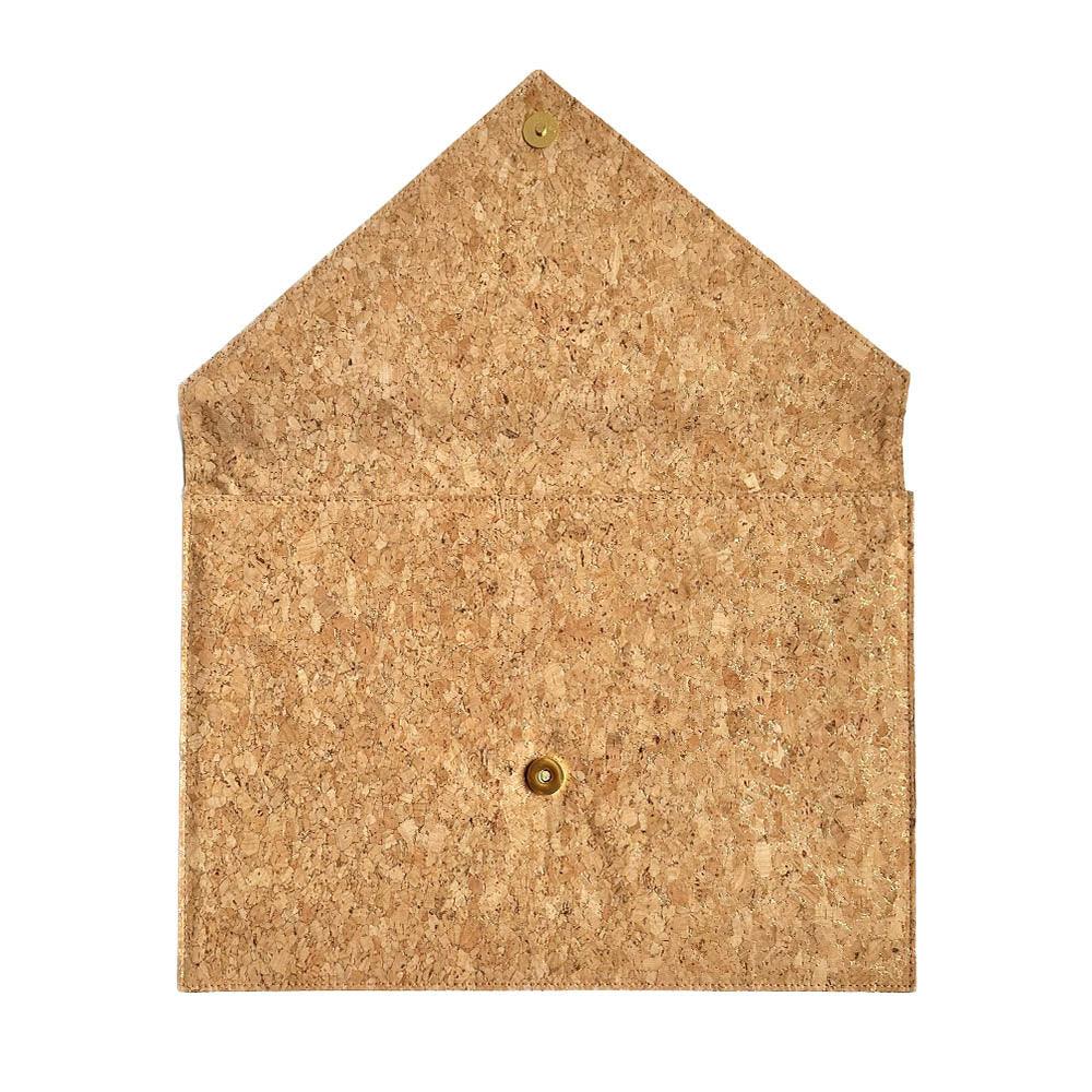Magnetic closure overall of By The Sea Collection, Alice, gold vegan cork leather laptop document case