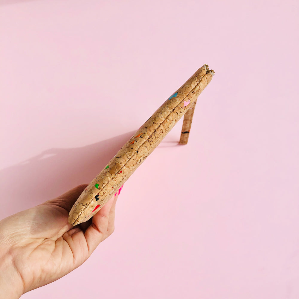 The side of By The Sea Collection, Annie, colourful vegan cork leather pouch