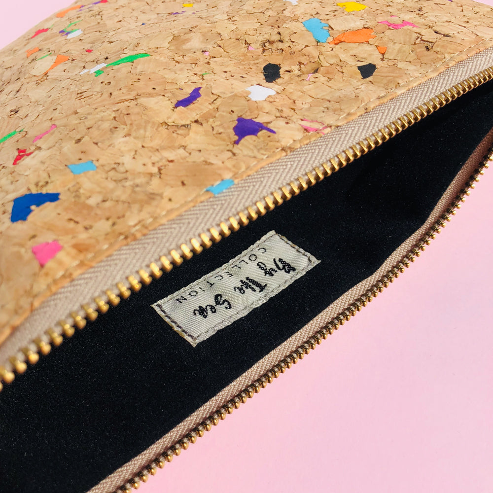 Interior of By The Sea Collection, Annie, colourful vegan cork leather pouch
