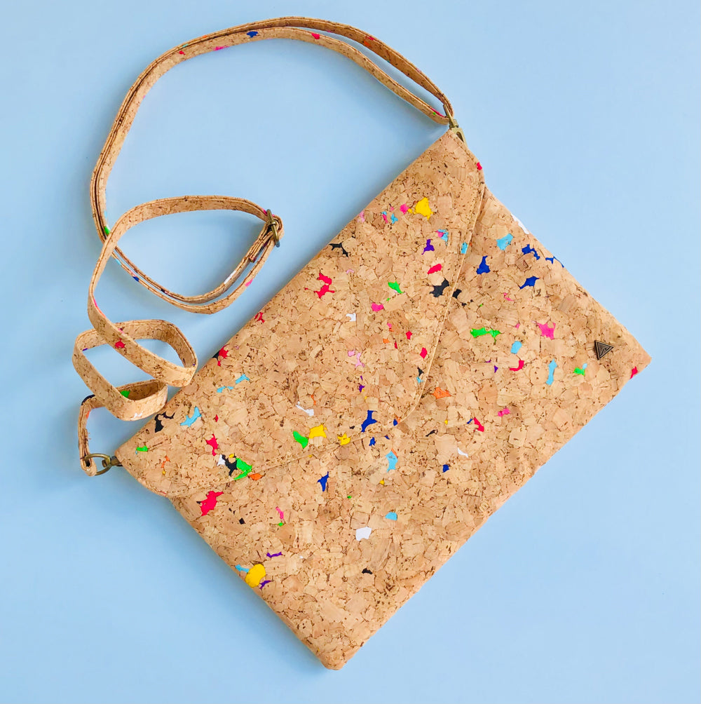 By The Sea Collection, Aurora with adjustable shoulder strap, colourful vegan cork leather shoulder bag, clutch bag