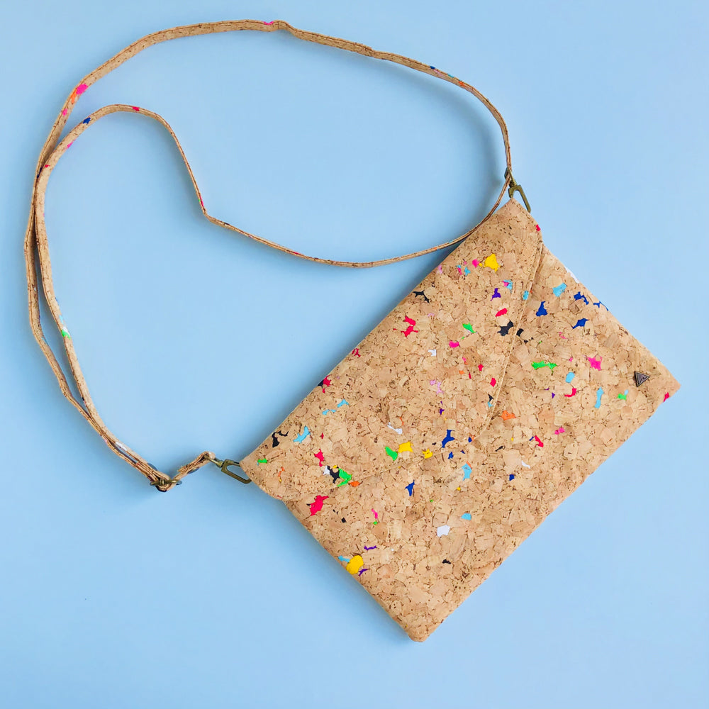 By The Sea Collection, Aurora with shoulder strap, colourful vegan cork leather shoulder bag, clutch bag