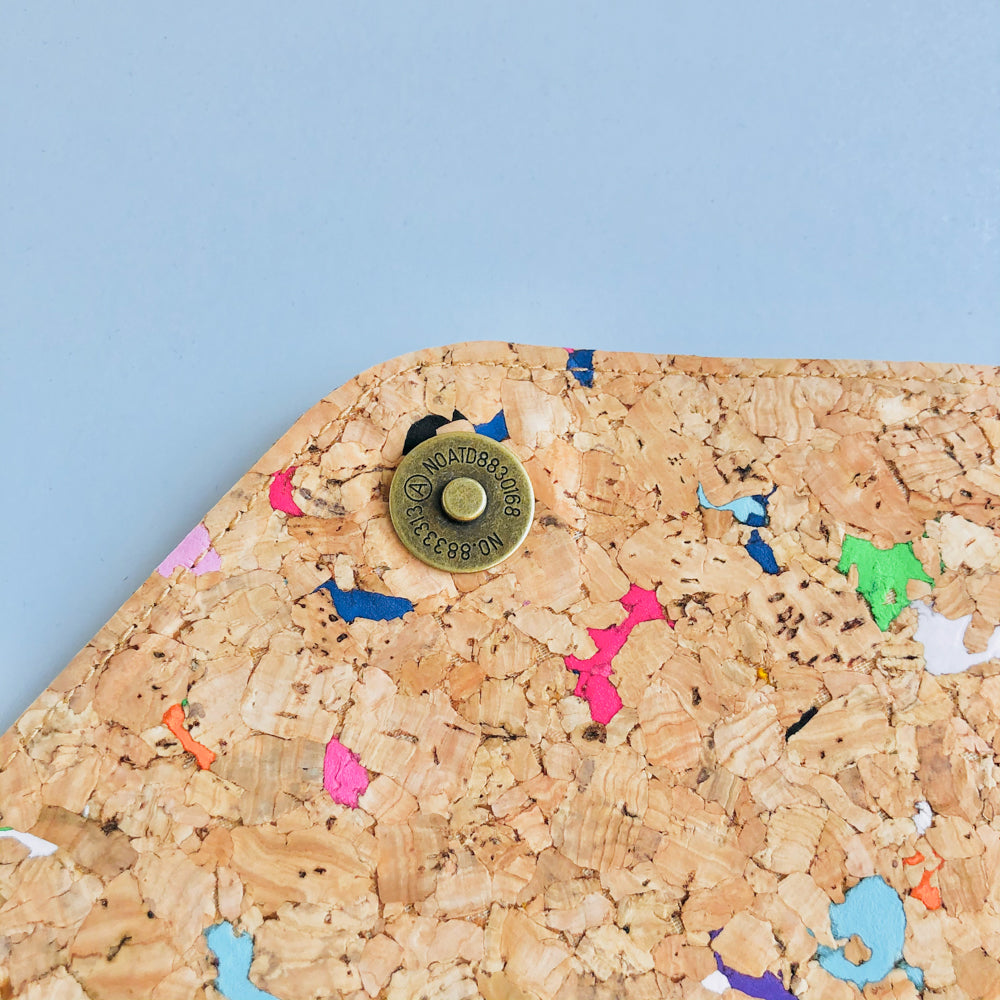 By The Sea Collection, magnetic button of Aurora, colourful vegan cork leather shoulder bag, clutch bag