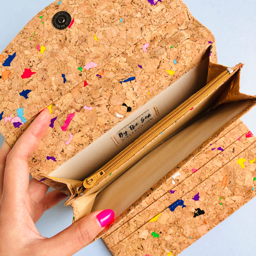 Bill compartments of By The Sea Collection, Emma, colourful women's vegan cork leather wallet