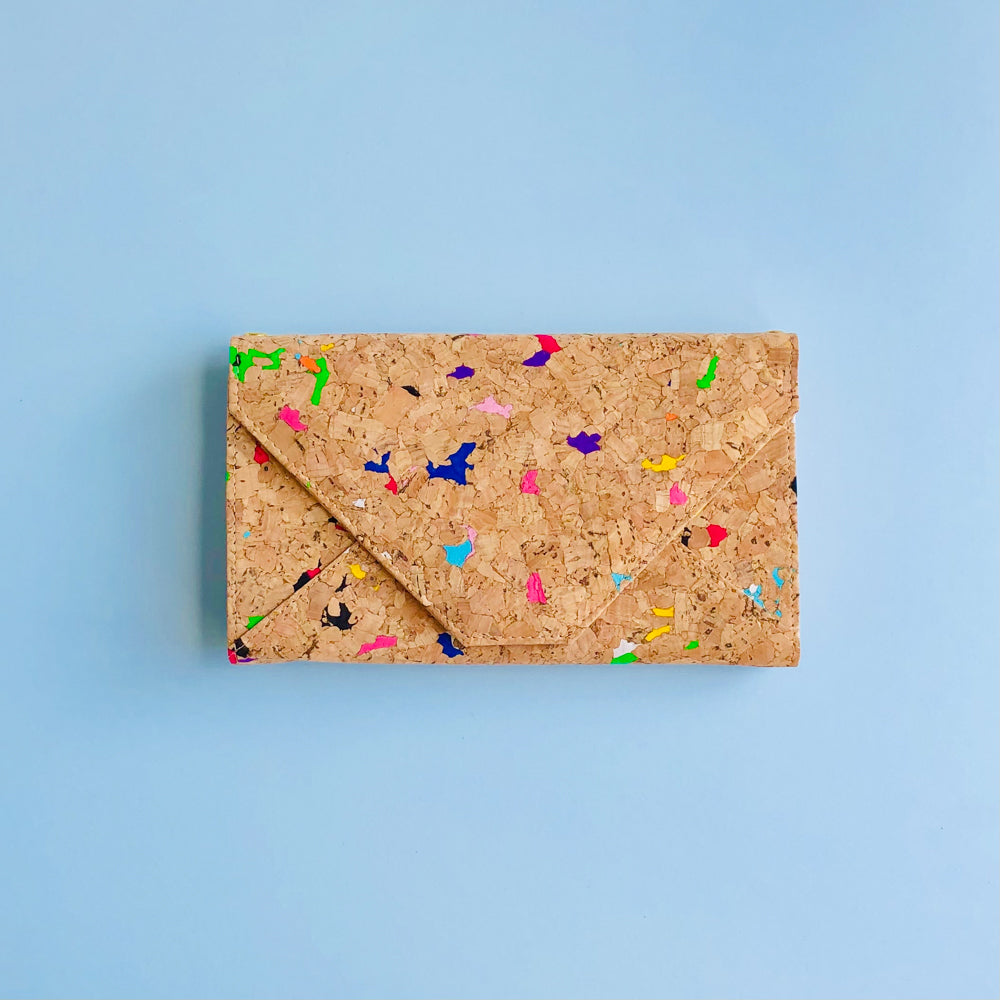 By The Sea Collection, Flora, colourful vegan cork leather shoulder bag, clutch bag