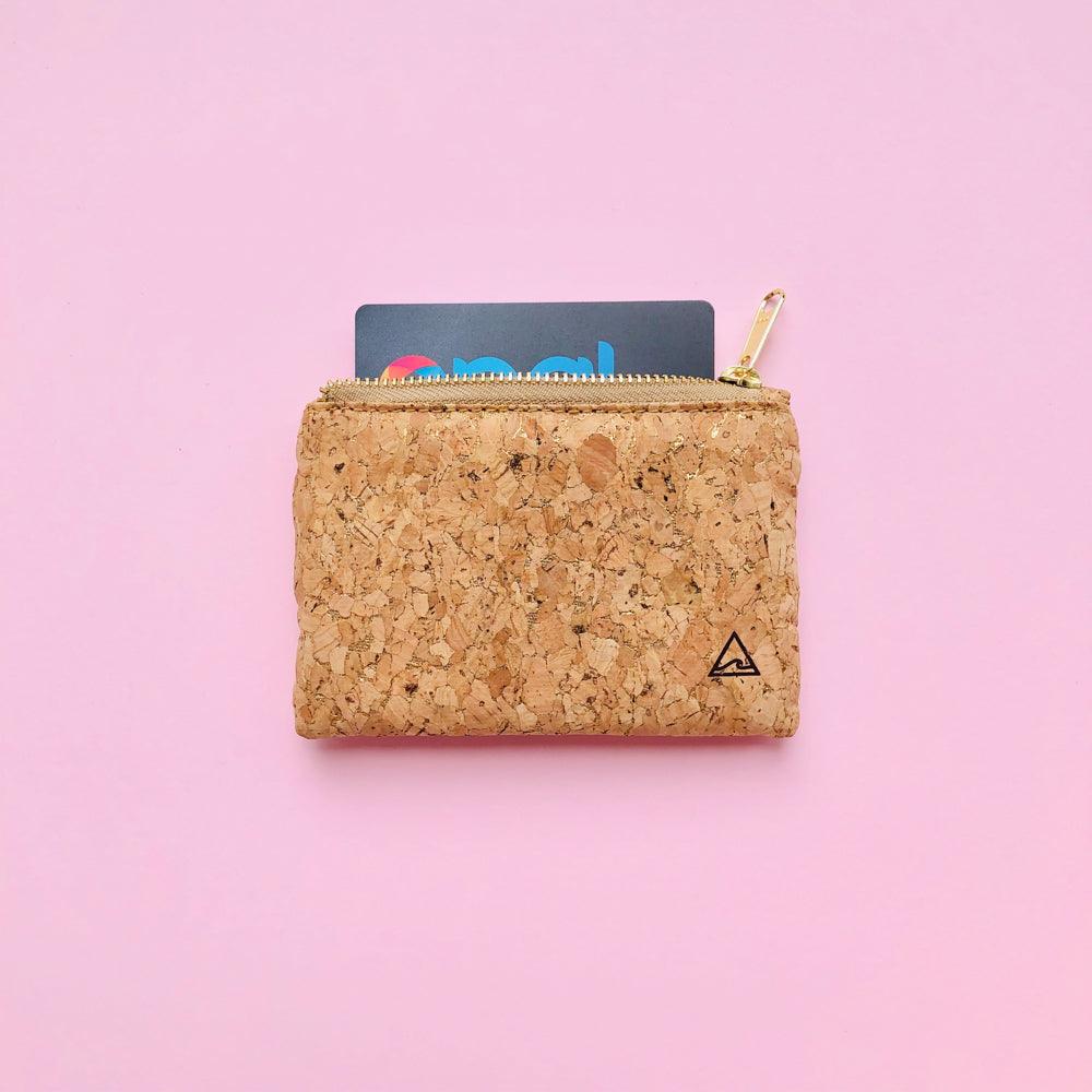 Opal card inside By The Sea Collection, Gigi, gold vegan cork leather coin pouch