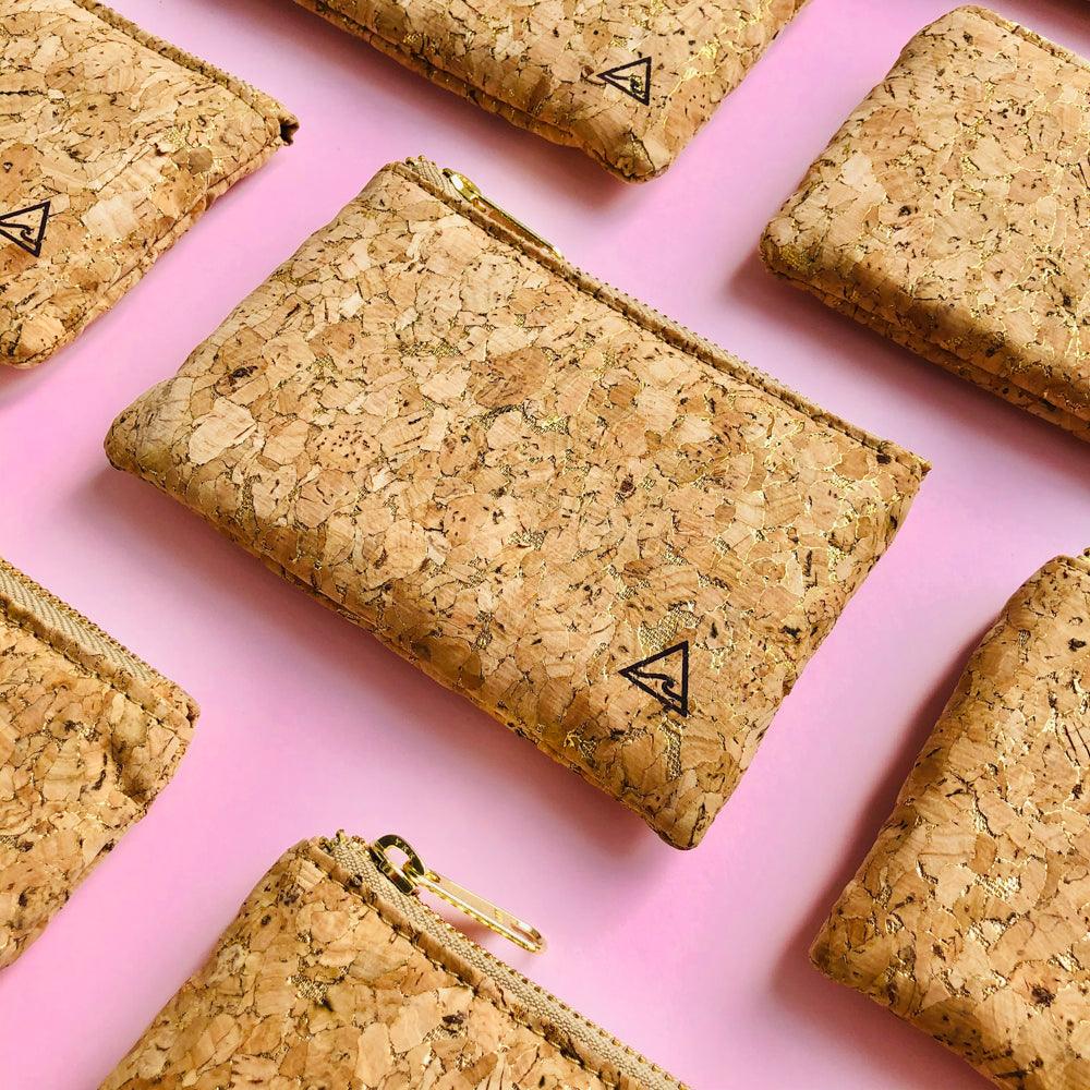 By The Sea Collection, Gigi, gold vegan cork leather coin pouch