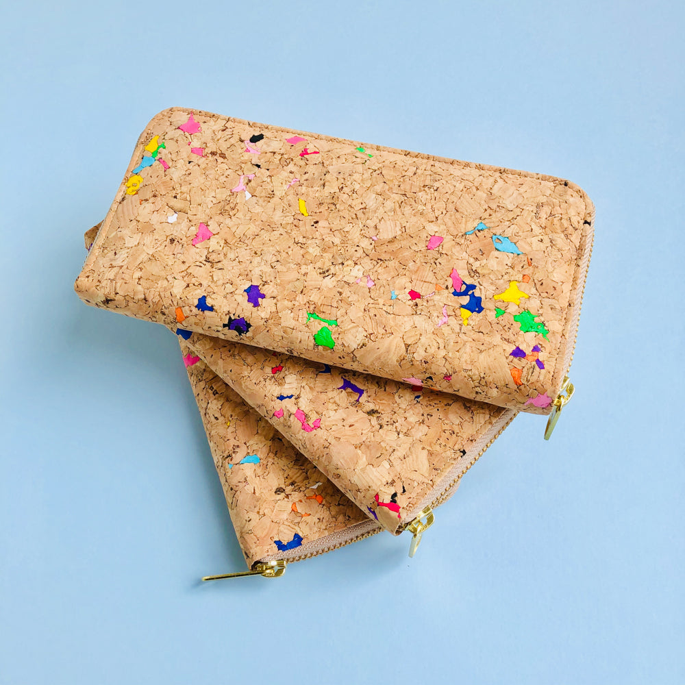 Colourful Women's Vegan Cork Leather Wallet With Gold Zipper