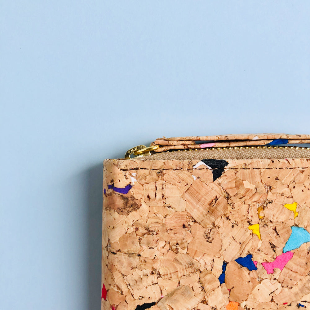 YKK metal zipper detail of By The Sea Collection, Izzy, colourful vegan cork leather women’s wallet