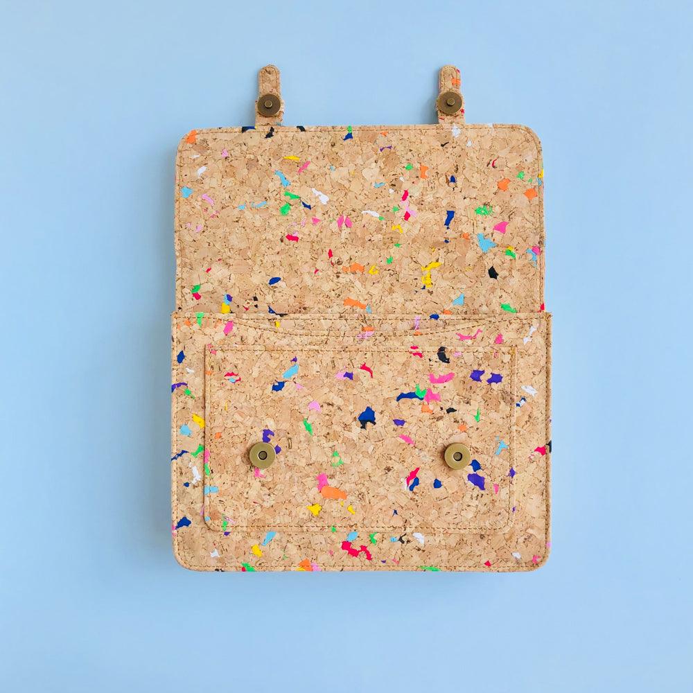By The Sea Collection, opened Keira, colourful vegan cork leather satchel shoulder bag