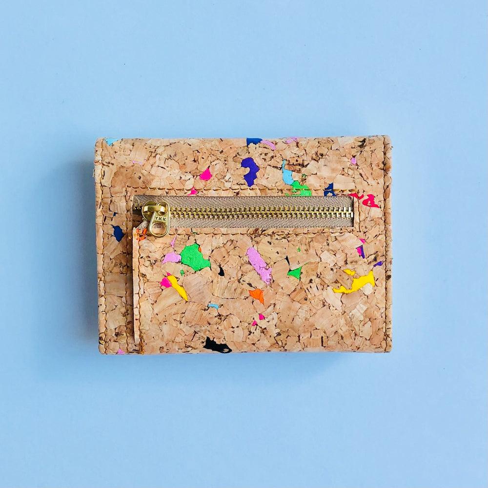 Back side of By The Sea Collection, Laura, colourful vegan cork leather wallet