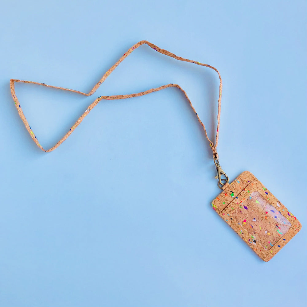 By The Sea Collection, Mike, colourful vegan cork leather lanyard