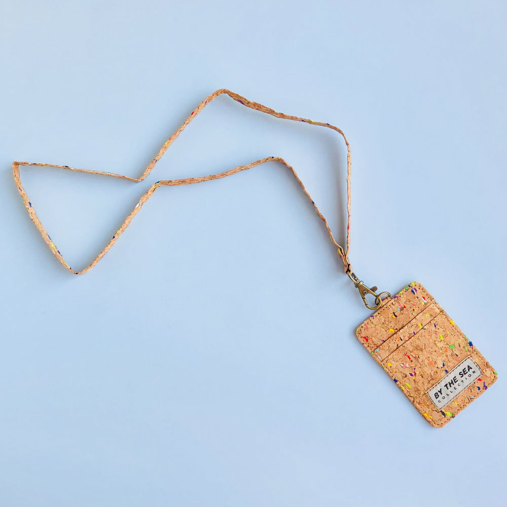 By The Sea Collection, Mike, colourful vegan cork leather lanyard