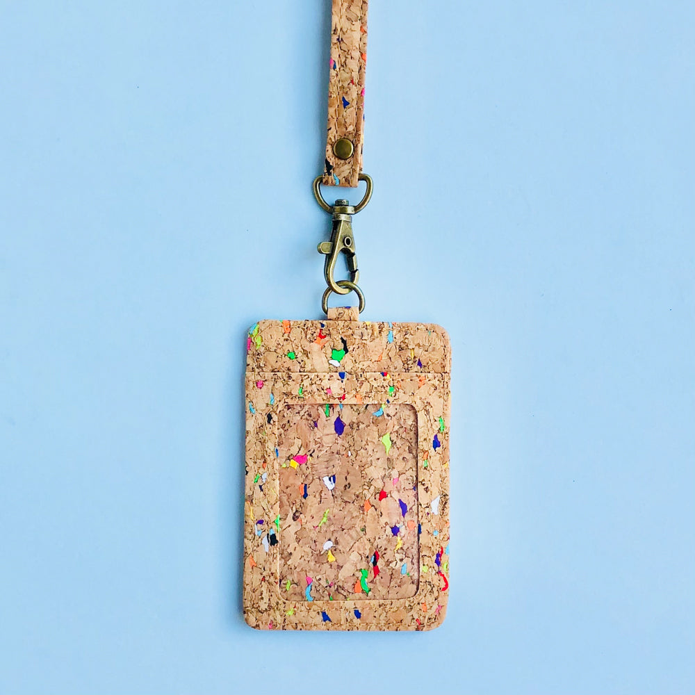 By The Sea Collection, Mike, colourful vegan cork leather lanyard