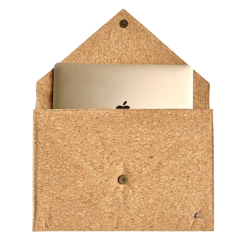 13" laptop inside of By The Sea Collection, Alice, classic vegan cork leather laptop document case