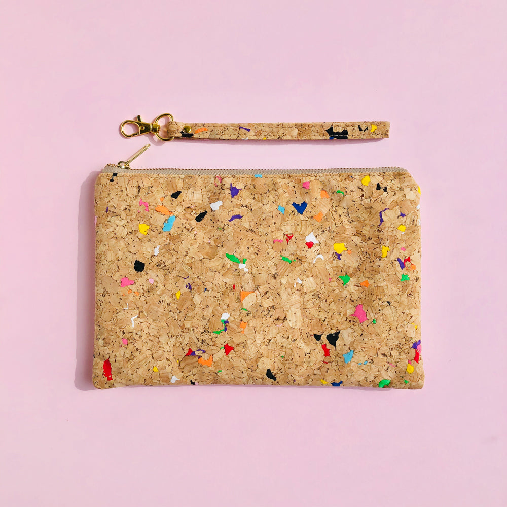 Detached wrsitlet of By The Sea Collection, Annie, colourful vegan cork leather pouch 