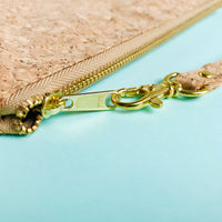 YKK metal zipper detail of By The Sea Collection, Annie, vegan cork leather pouch