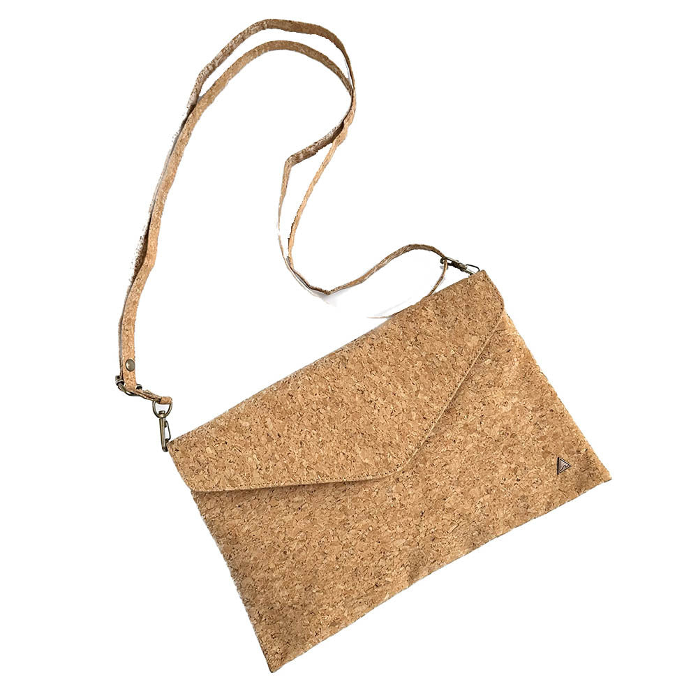 With detachable shoulder strap of By The Sea Collection, Aurora, classic vegan cork leather shoulder bag, clutch bag