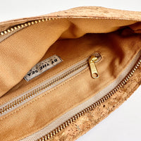 Interior lining of By The Sea Collection, Aurora, gold vegan cork leather shoulder bag, clutch bag