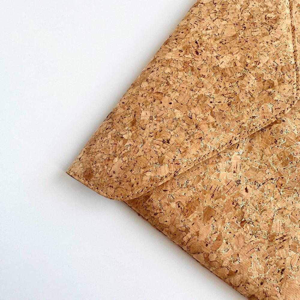 By The Sea Collection, stitching detail of Aurora, gold vegan cork leather shoulder bag, clutch bag