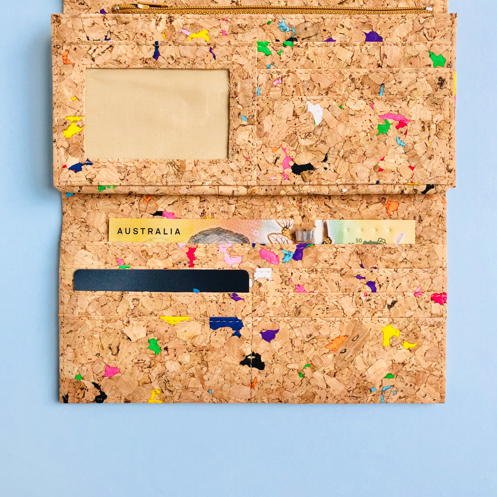 Card slot section of By The Sea Collection, Emma, colourful women's vegan cork leather wallet