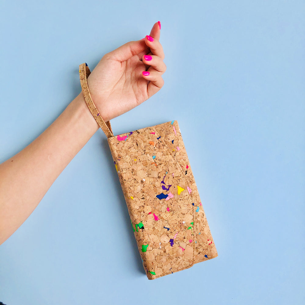 Colourful Women's Vegan Cork Leather Wallet With Wristlet