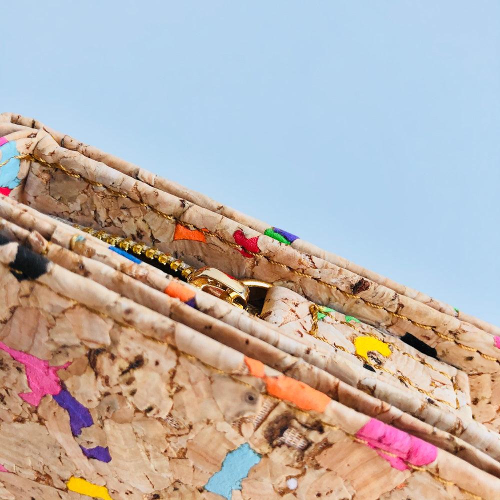 Detail of By The Sea Collection, Fiora, colourful vegan cork leather wallet