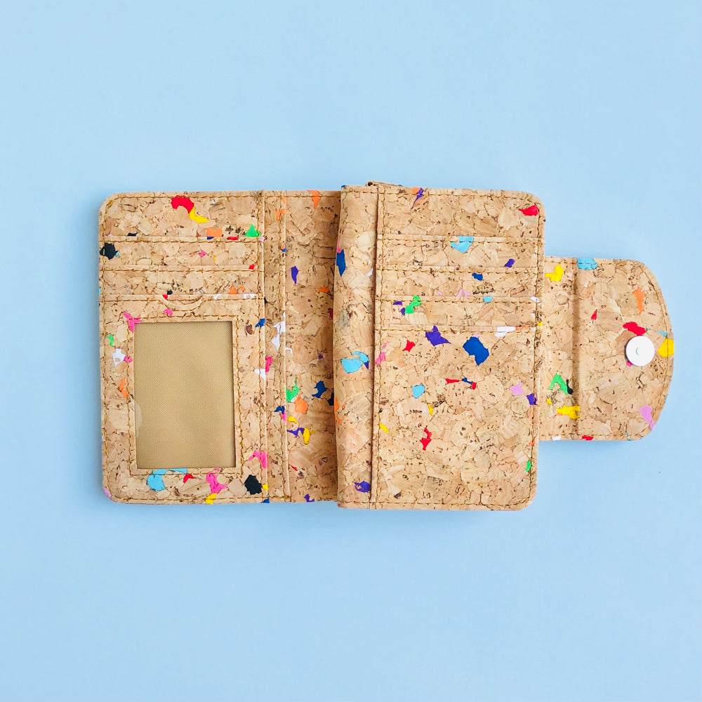 Interior A of By The Sea Collection, Fiora, colourful vegan cork leather wallet