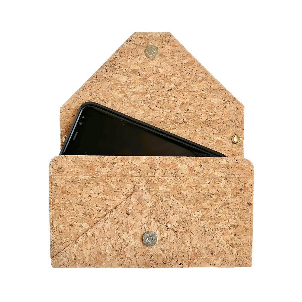 Mobile phone inside of By The Sea Collection, Flora, classic vegan cork leather shoulder bag