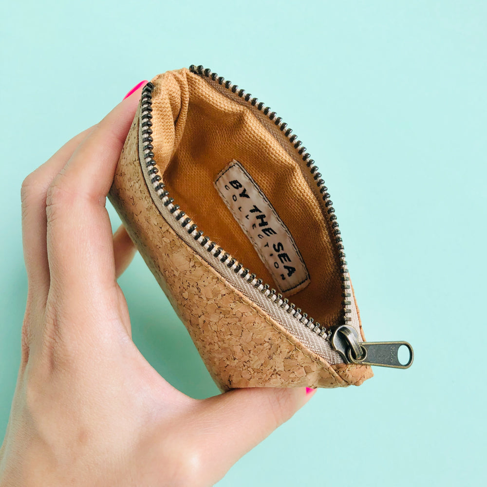Inside of By The Sea Collection, Gigi, vegan cork leather coin pouch
