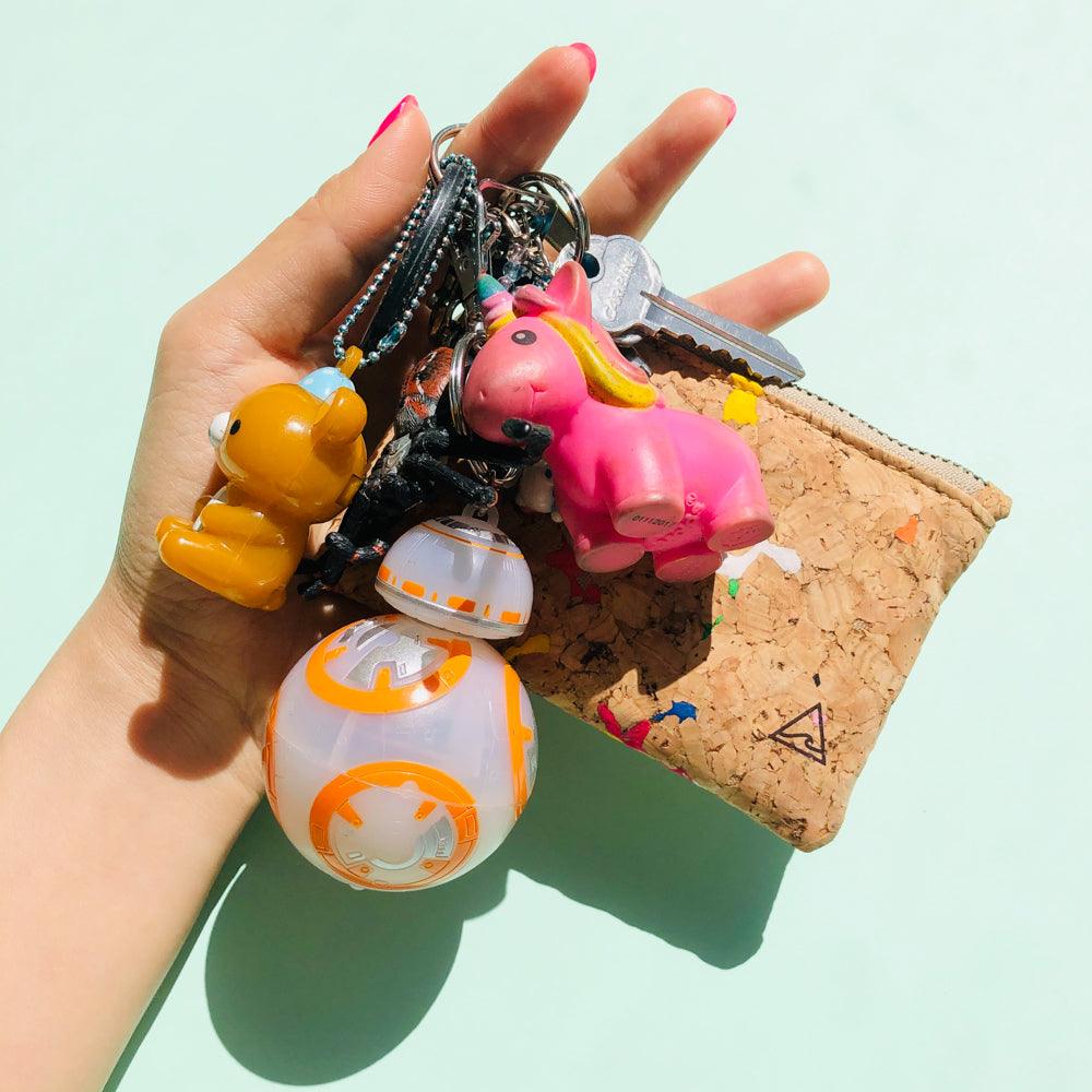 By The Sea Collection, Gigi, colourful vegan cork leather coin pouch with keychain
