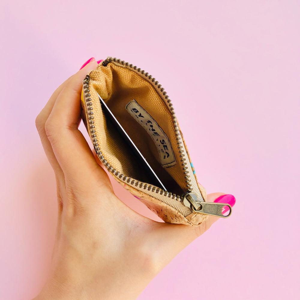 Card inside of By The Sea Collection, Gigi, Colourful Vegan Cork Leather Coin Pouch