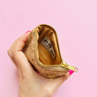 The inside of By The Sea Collection, Gigi, gold vegan cork leather coin pouch