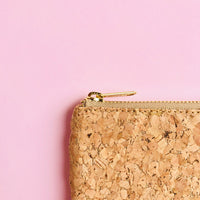 YKK metal zipper detail of By The Sea Collection, Gigi, gold vegan cork leather coin pouch
