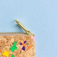 By The Sea Collection, Iggy, colourful women's vegan cork leather zipper wallet's gold zipper detail