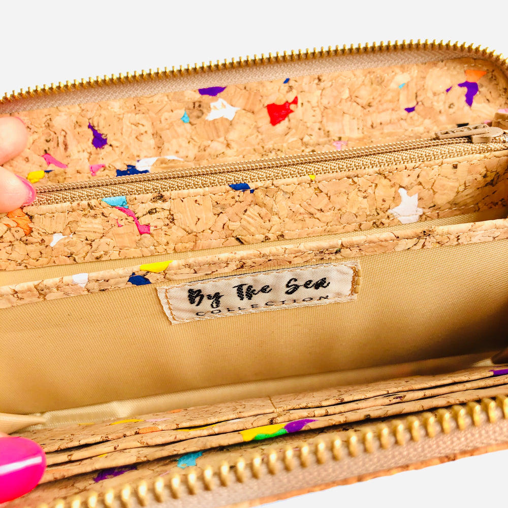 Colourful Women's Vegan Cork Leather Wallet With Gold Zipper
