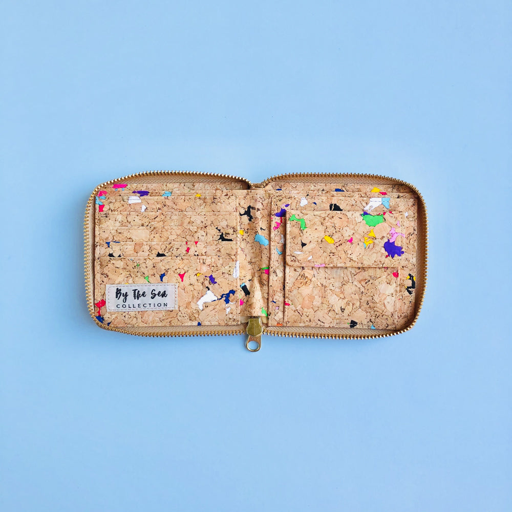 Interior of By The Sea Collection, Ingy, colourful vegan cork leather wallet