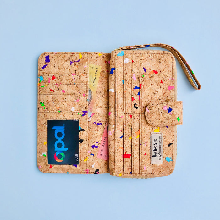 Interior of By The Sea Collection, Izzy, colourful vegan cork leather women’s wallet