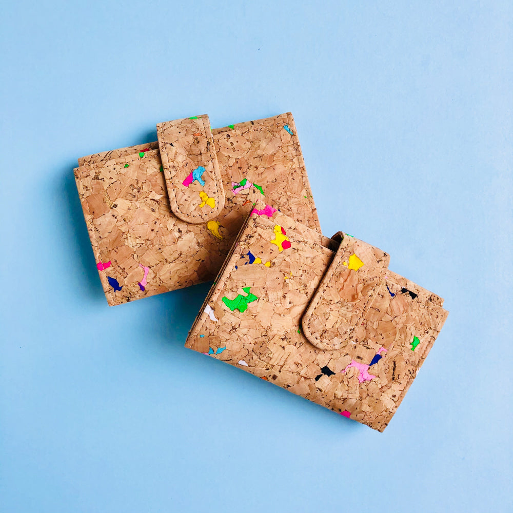 By The Sea Collection, Kate, colourful vegan cork leather compact wallets