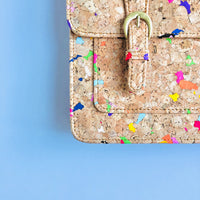 By The Sea Collection, stitching detail of Keira, colourful vegan cork leather satchel shoulder bag