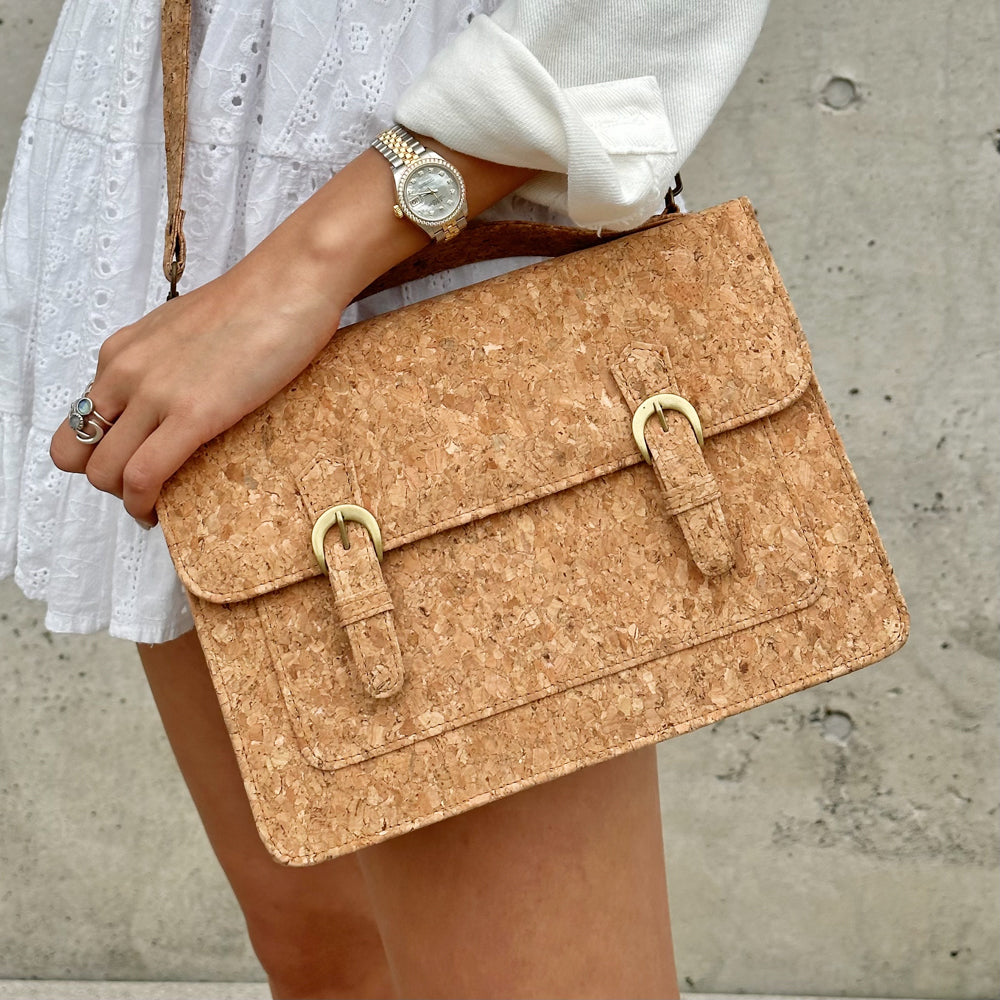 The close up image of By The Sea Collection, Keira, classic vegan cork leather handbag