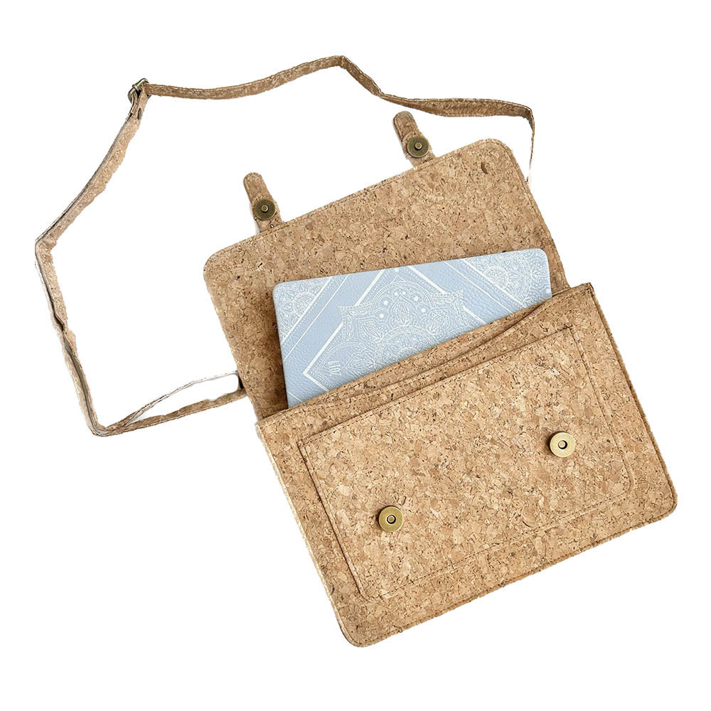 A journal book inside of By The Sea Collection, Keira, classic vegan cork leather handbag