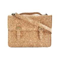 The front image with detachable shoulder strap of By The Sea Collection, Keira, classic vegan cork leather handbag