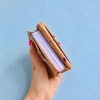 By The Sea Collection, Kevin, colourful vegan cork leather card holder filled with business cards