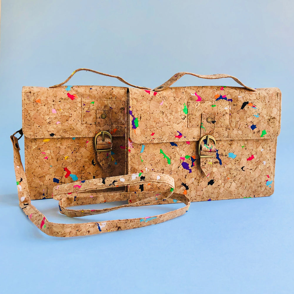 By The Sea Collection, two Kiki with strap, colourful vegan cork leather mini shoulder bag