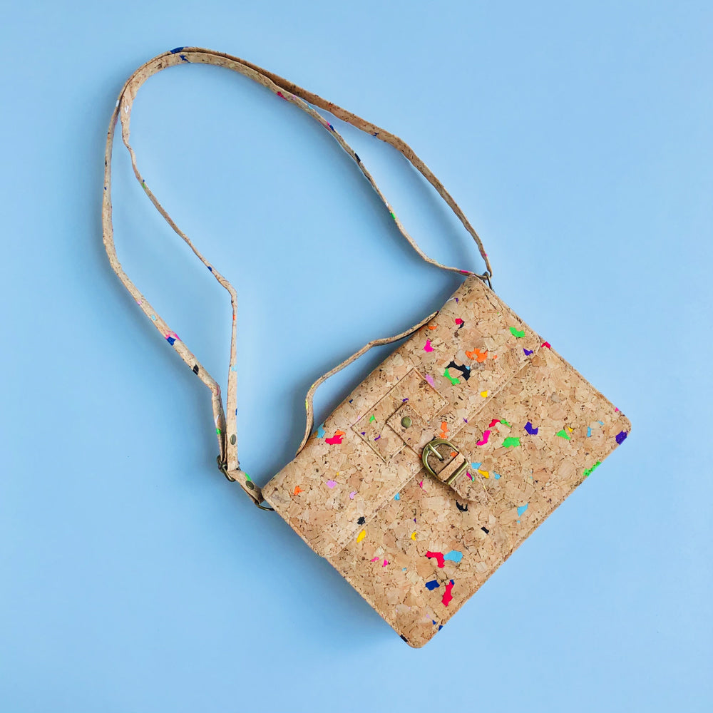 By The Sea Collection, Kiki with adjustable strap, colourful vegan cork leather mini shoulder bag