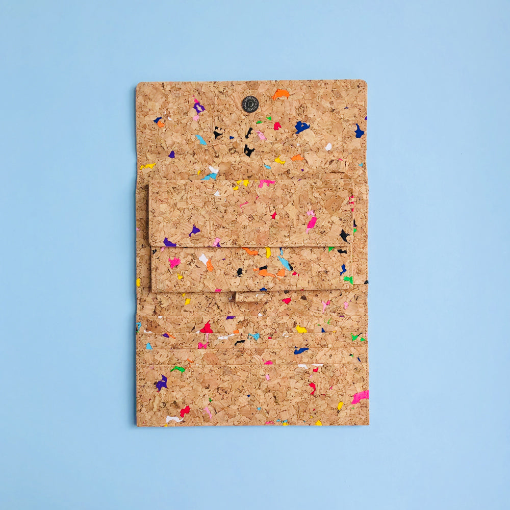 The inside of By The Sea Collection, Lola, colourful women's vegan cork leather wallet