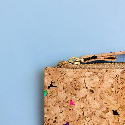 Metal YKK zipper of By The Sea Collection, Lizzie, colourful women's vegan cork leather wallet