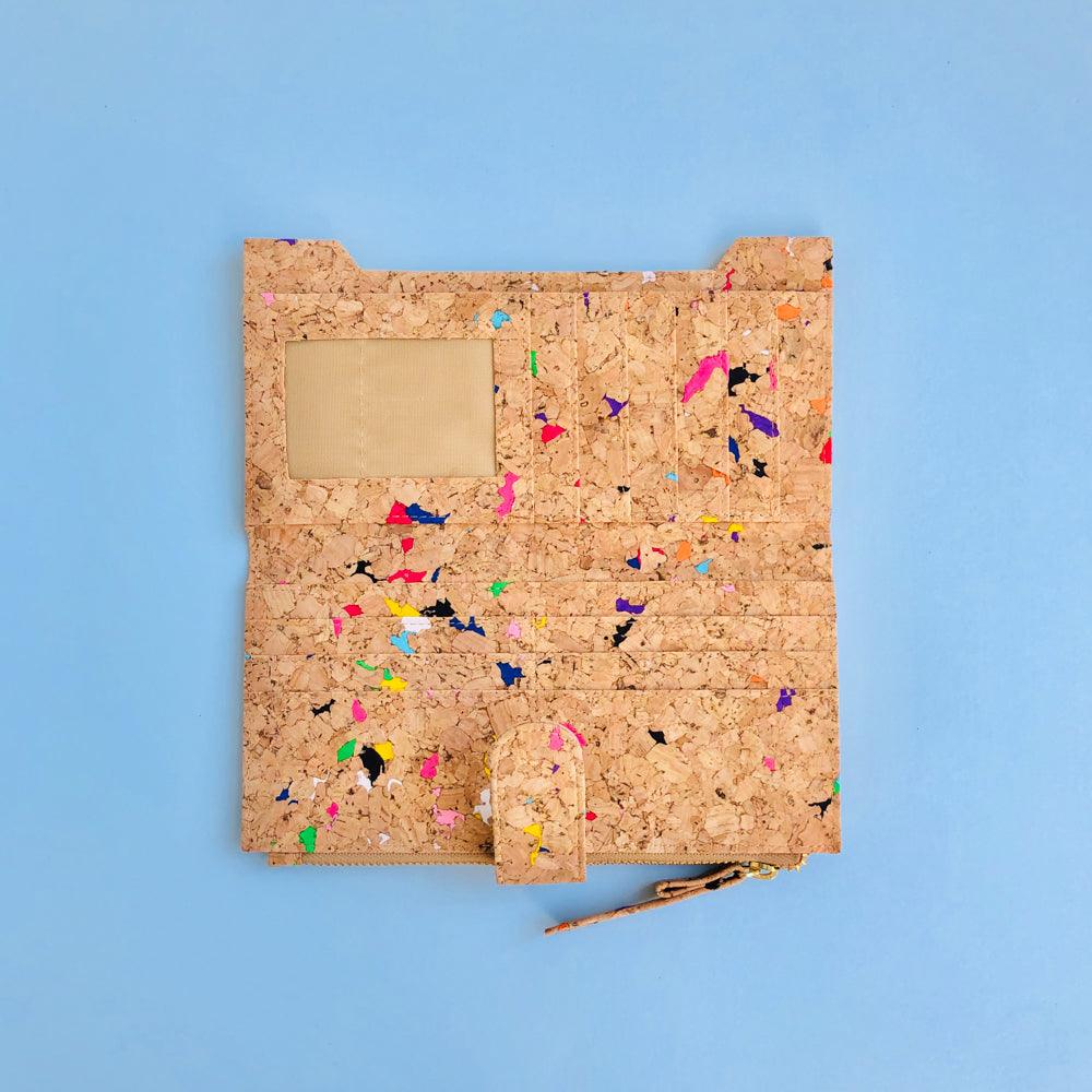 The inside of By The Sea Collection, Lizzie, colourful women's vegan cork leather wallet