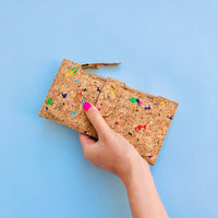 Women holding By The Sea Collection, Lizzie, colourful women's vegan cork leather wallet